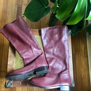 Red knee high fashion riding boots